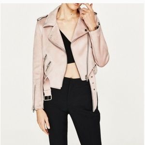 Zara Faux Suede Blush Pink Moto Jacket - Size M